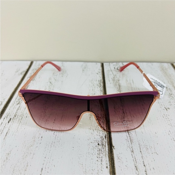 Jessica Simpson Rose Gold Metal Frame Square Shield Sunglasses Eyewear J6100 - Picture 7 of 14